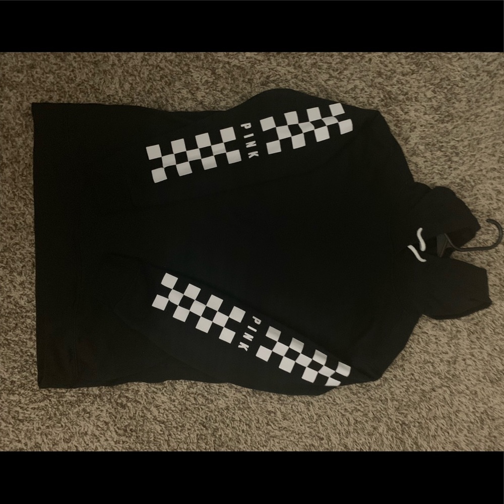 Black checkered sleeve PINK pullover hoodie